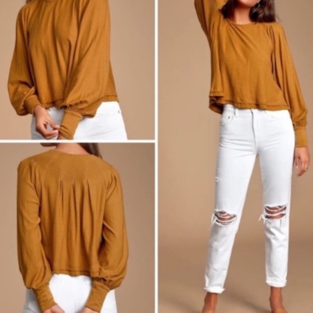 Free People Mustard Long Sleeve Top